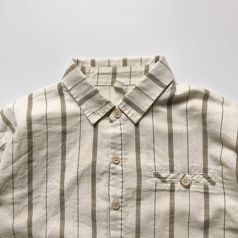 Estilo coreano meninos listra vertical algodão camisas crianças turn-down collar casual legal topos