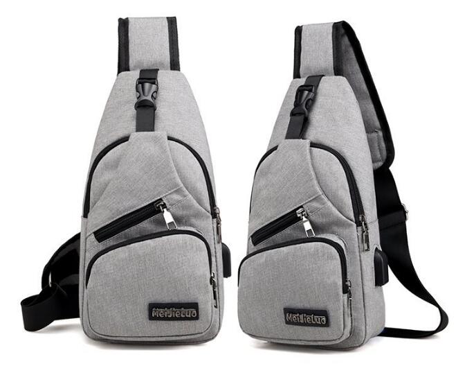 men's Chest Bag Shoulder Bags USB Charging Bags Men Anti Theft School Summer Short Trip Messengers Bag: grey