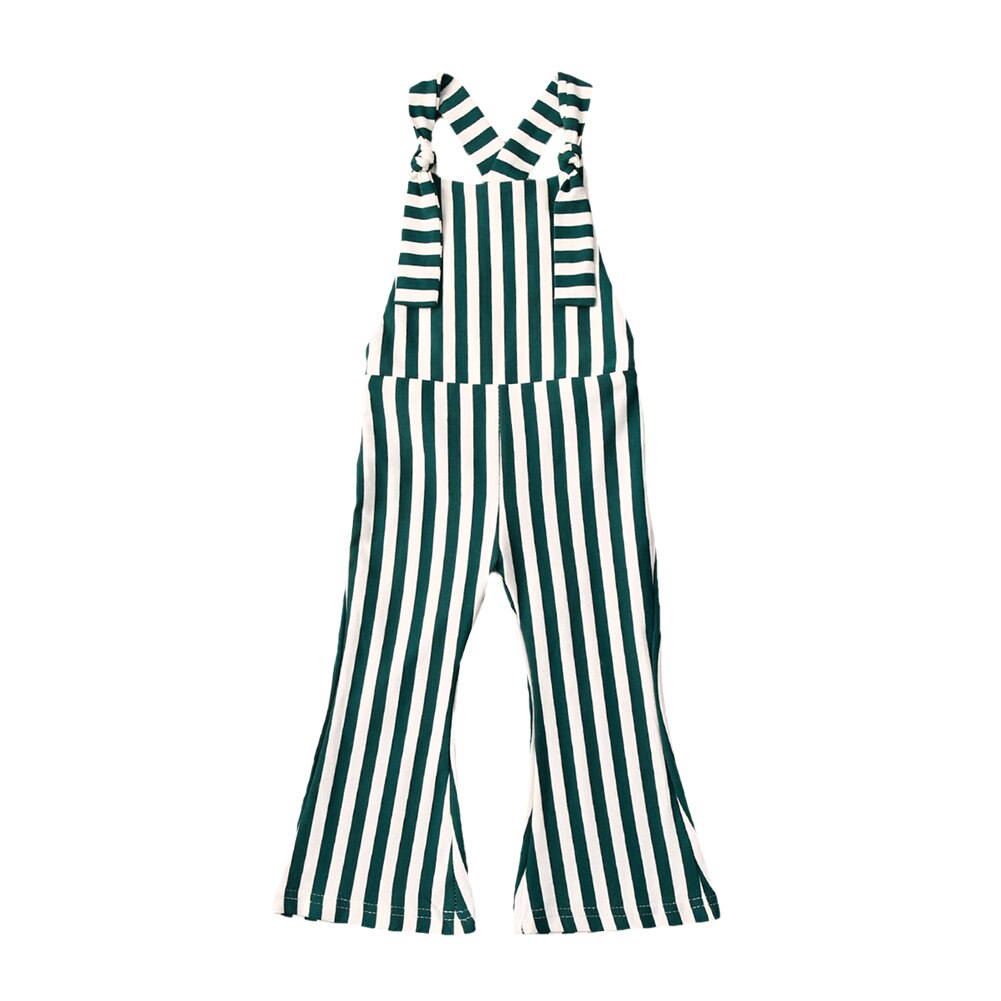 Summer Infant Baby Girls Rompers Overalls Striped Print Sleeveless Belt Jumpsuits Pants Clothes 6M-5Y: green / 4T