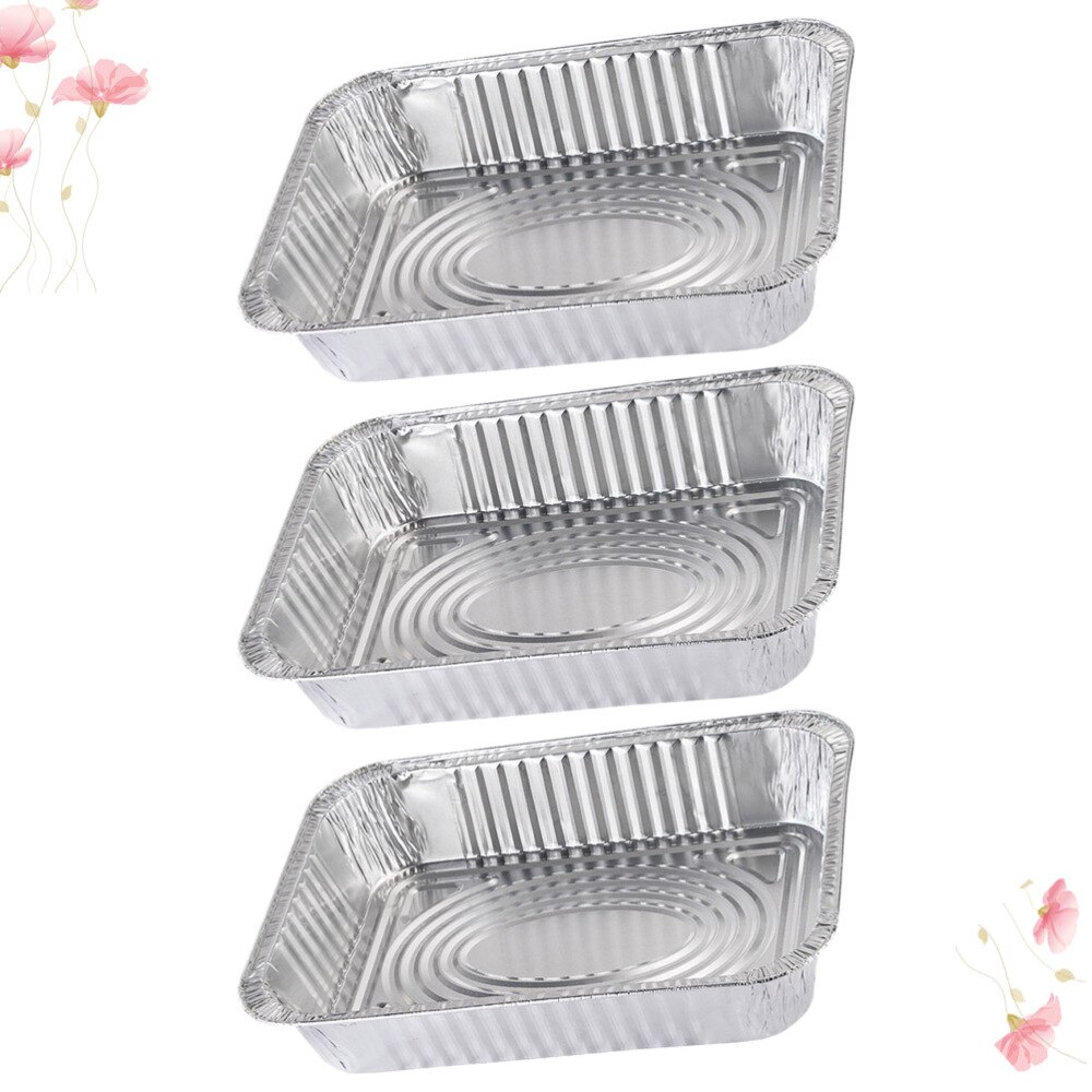 4pcs Disposable BBQ Drip Pan Aluminum Foil Tin Barbecue Pan Food Container Liner Trays Takeaway Packing Box with Cover(3500ml 3p
