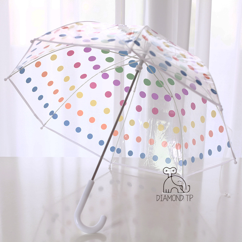 Forruden regn gennemsigtig paraply kawaii kid mini lille paraply let ins barn sød paraply holder  s014: Farvede prikker