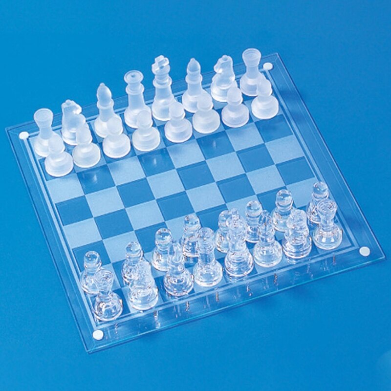 Exquisite Glass Chess Game Set, Solid Glass Chess Pieces and Crystal Mirror Chess Board for Young Adults