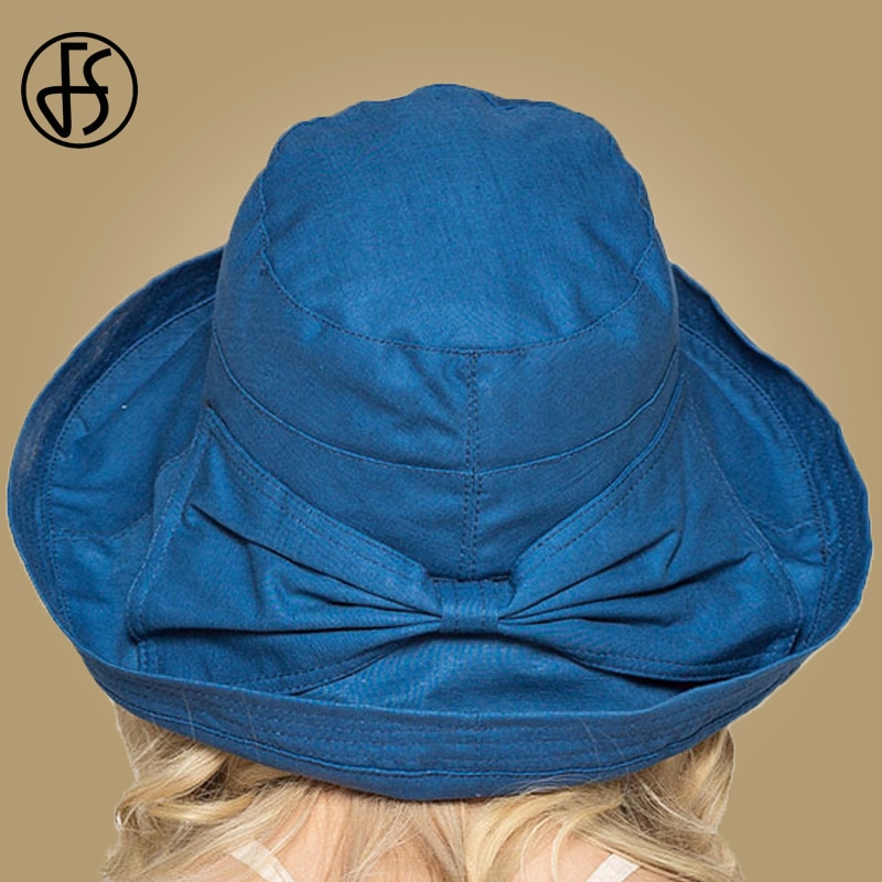 FS Summer Womens Cotton Wide Brim Sun Hats Foldable Casual Viseira Feminina Sun Visor Caps Bucket Hat Chapeu Feminino