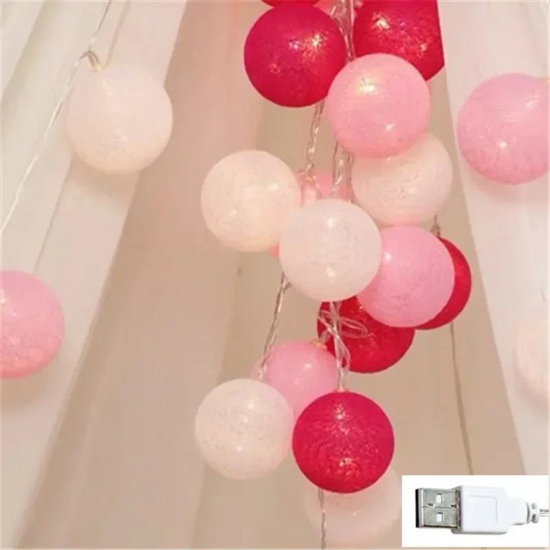 LED-Lichterkette mit Baumwollkugeln, batteriebetrieben oder USB-betriebene Feengirlande, Lichterketten, Weihnachten, , Hochzeit, Party-Dekoration