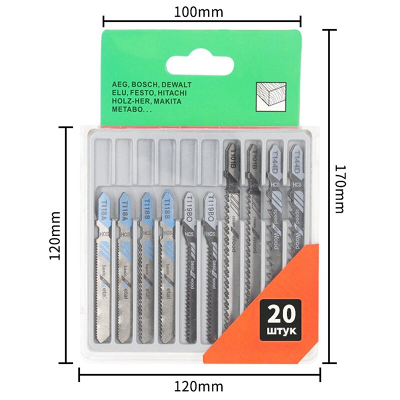 20 stuks zaagbladen t-schacht decoupeerzaagbladen diverse bladen voor hout kunststof metaal zagen zaagbladen gemaakt