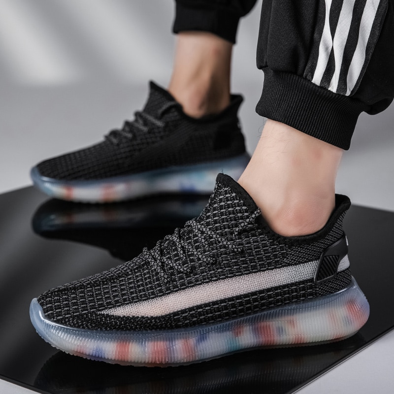 Mandlige sneakers herresko åndbare sneakers casual walking letvægts sort rød sneaker sapato masculino