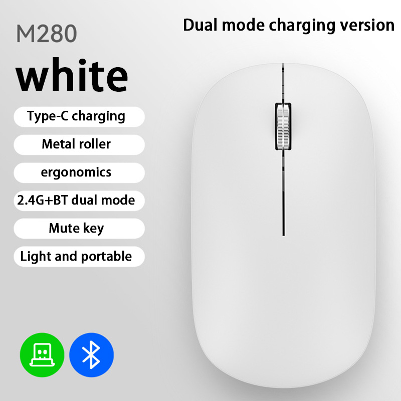 Bezprzewodowa mysz Xiaomi Bluetooth z podwójnym trybem i regulacją DPI 2,4G typu C, ładowalna, cicha, ergonomiczna, przenośna mysz biurowa Morandi: WHITE