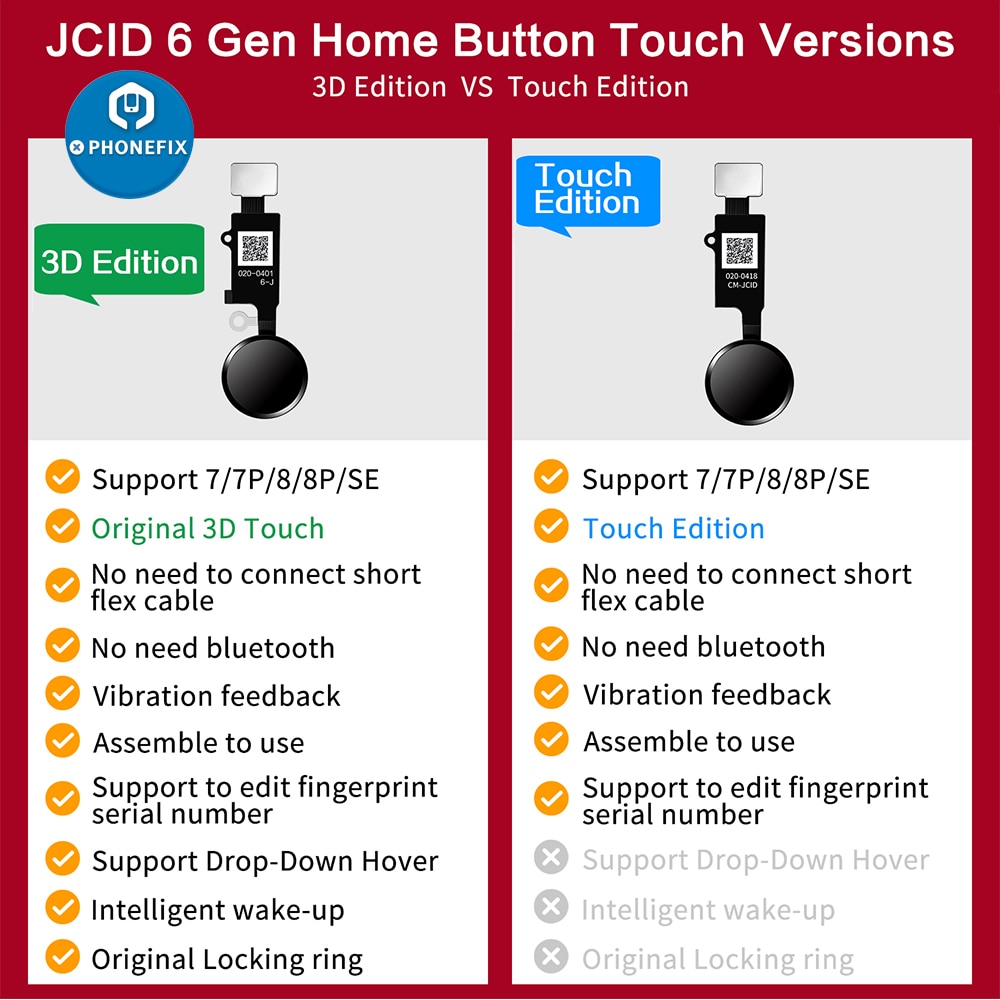 Jc 6 Gen 3D Home Button Flex Kabel Voor Iphone 7 7P 8 8P Menu Toetsenbord Terugkeer Fuction met Terugkeer Terug Jc Hx Home Button Voor Iphone