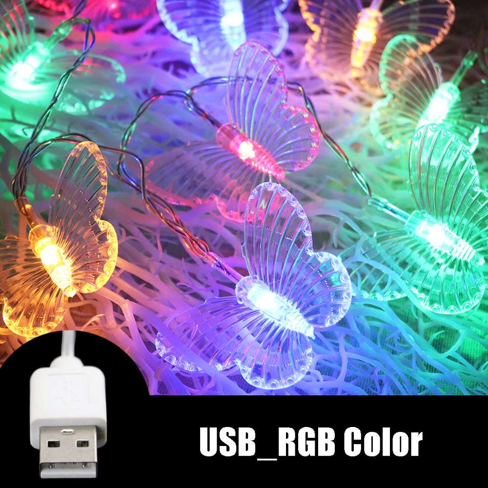 Led strängljus fjärilsgirland fiary lights för inomhus utomhus trädgårdsfest julbröllopsdekoration usb gerlyanda iq: Usb rgb