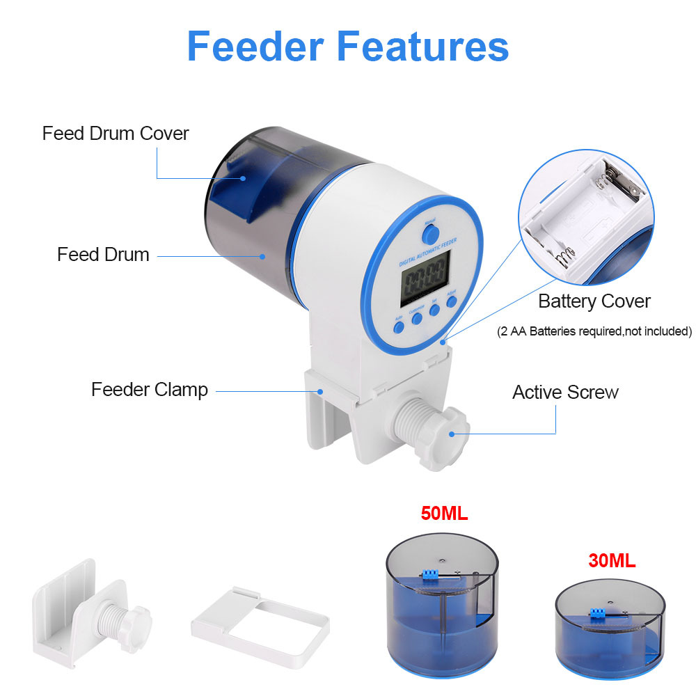 Automatic Fish Feeding With Intelligent Timing LCD Large Capacity Food Feeder For Aquarium Fish Tank Pet Feeding Dispenser