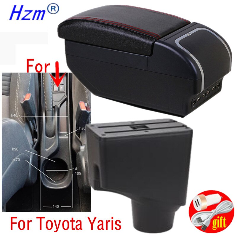 For Toyota Yaris Armrest For Toyota Yaris hybrid Car Armrest box Retrofit parts Interior Storage box USB LED