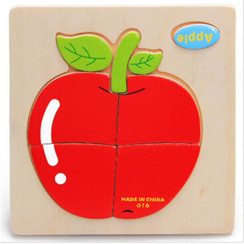 holz 3D Puzzle Puzzle Holz Spielzeug Für Kinder Cartoon Tier Puzzles Intelligenz Kinder Kinder Pädagogisches Spielzeug: Apple