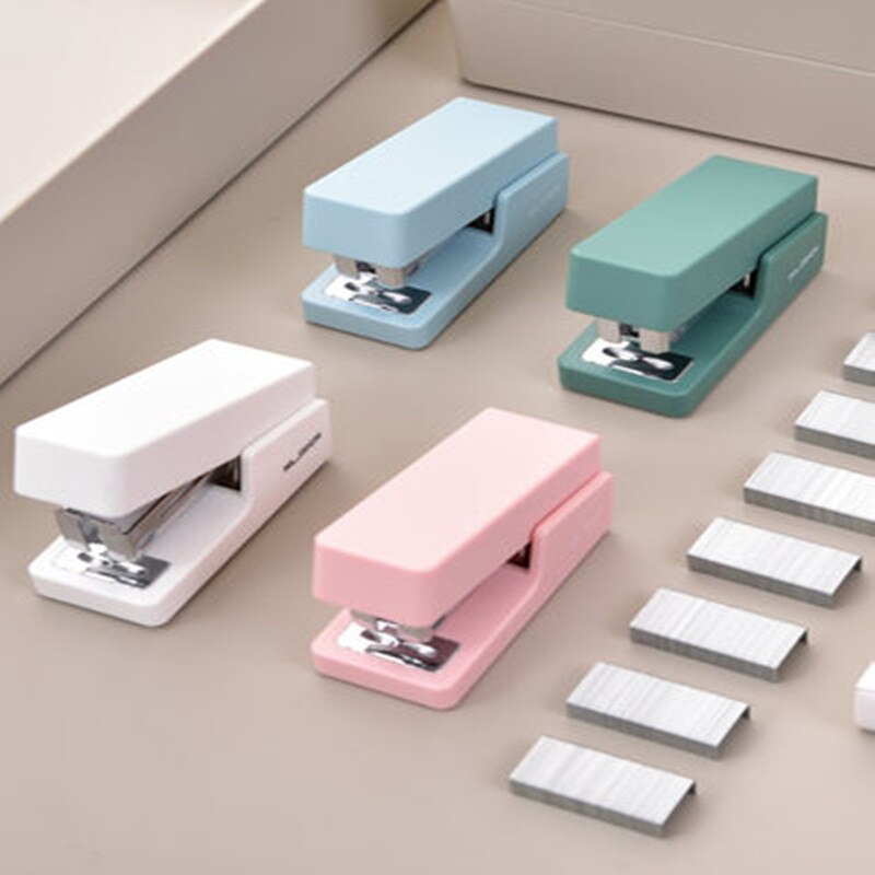 Deli Mini Stapler Set Simple Pure Color Small Portable Stapler Student Learning School Office Desktop Stationery Supply