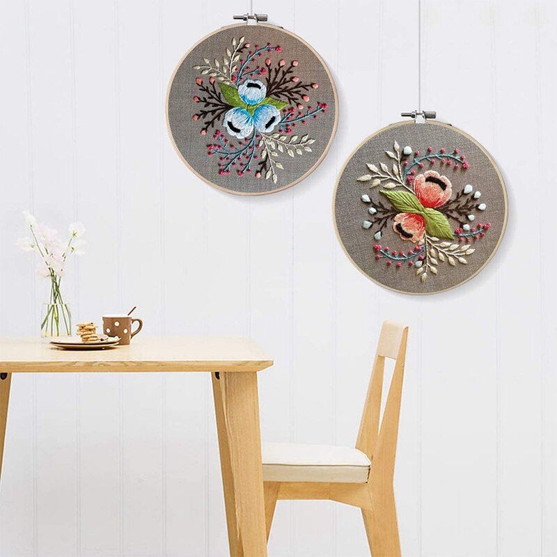 2 Pack Embroidery Starter Kit, Stamped Embroidery Kit Including Embroidery Cloth with Pattern, Embroidery Hoop