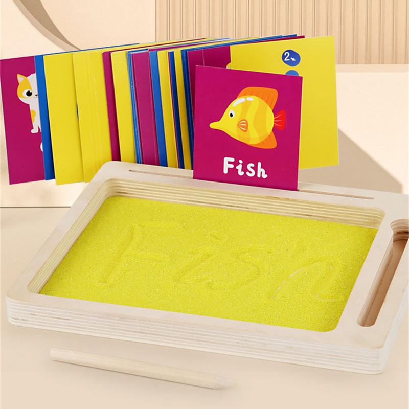 Bandeja de arena Montessori de madera con bolígrafo de madera para escribir letras y números, juguetes educativos para edades tempranas, , bandeja montessori hecha