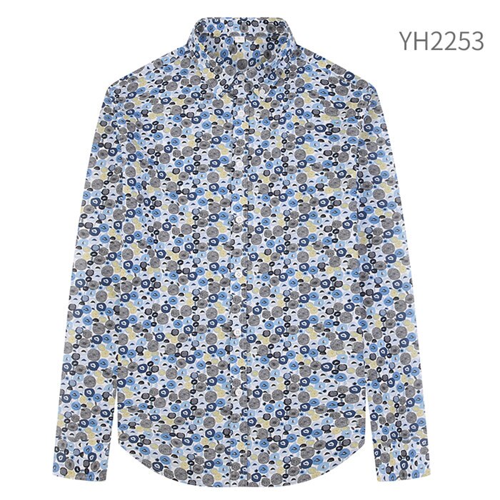 Mannen Gedrukt Lange Mouwen Casual Shirt 100% Katoen Mannelijke Sociale Overhemd: YH2253 / Asian M Label 39