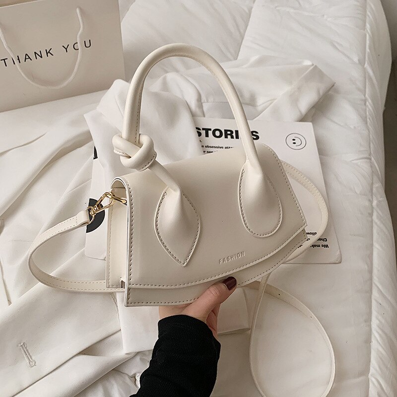 Bolso de hombro de nicho para mujer, con asa anudada, con broche, a la , ML90: White