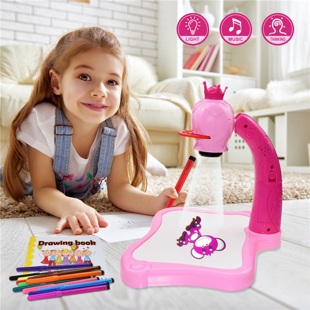 Kids Projector Drawing Table Painting Board Desk Multifunctional Writing Arts Crafts Educational Projection Machine Drawing Toy