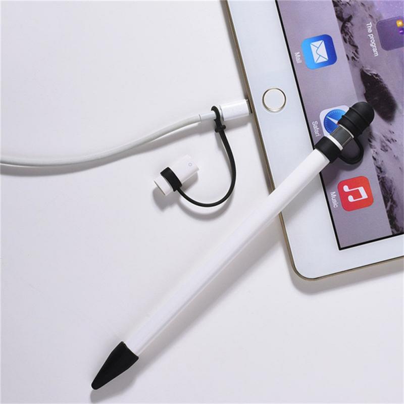 3 In 1 Silicone Anti-lost Top Pencil Cap Holder Nib Tip Cover Cable Adapter Tether Kit For IPad Pro 10.5 12.9 9.7 Pencil Case