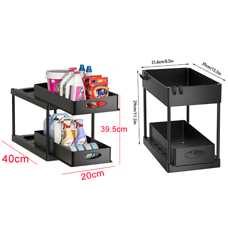 Organizer per bagno sotto il lavandino Scaffale telescopico a 2 livelli per armadietto per detersivi e shampoo, per ripiano per cassetti per spezie da cucina