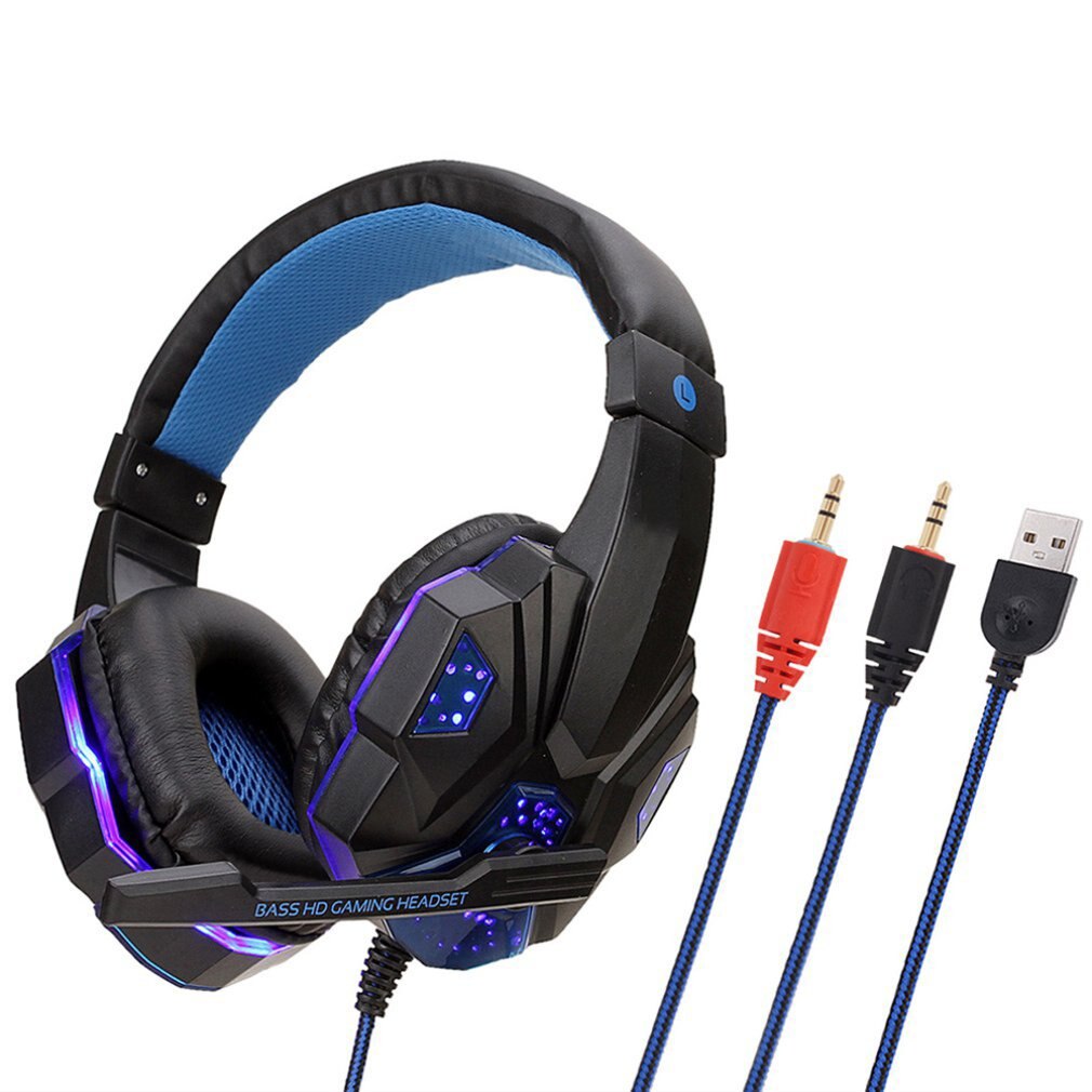 Datamaskin headset til  ps4 søle luminescens hodetelefoner pc lysende hodetelefoner headset til spilling kablede hodetelefoner: Svart blå