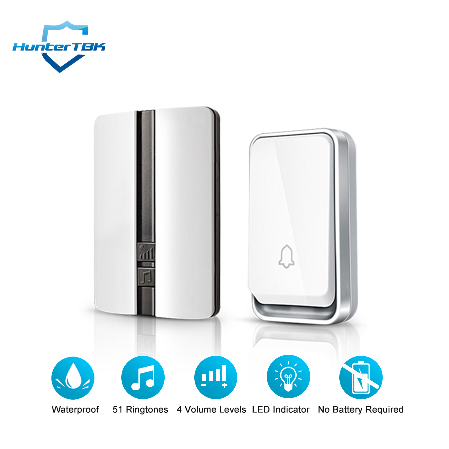 Timbre inalámbrico autoalimentado, No requiere batería, timbre de puerta, 51 tonos de llamada, timbre de enfermería impermeable para exteriores sin batería