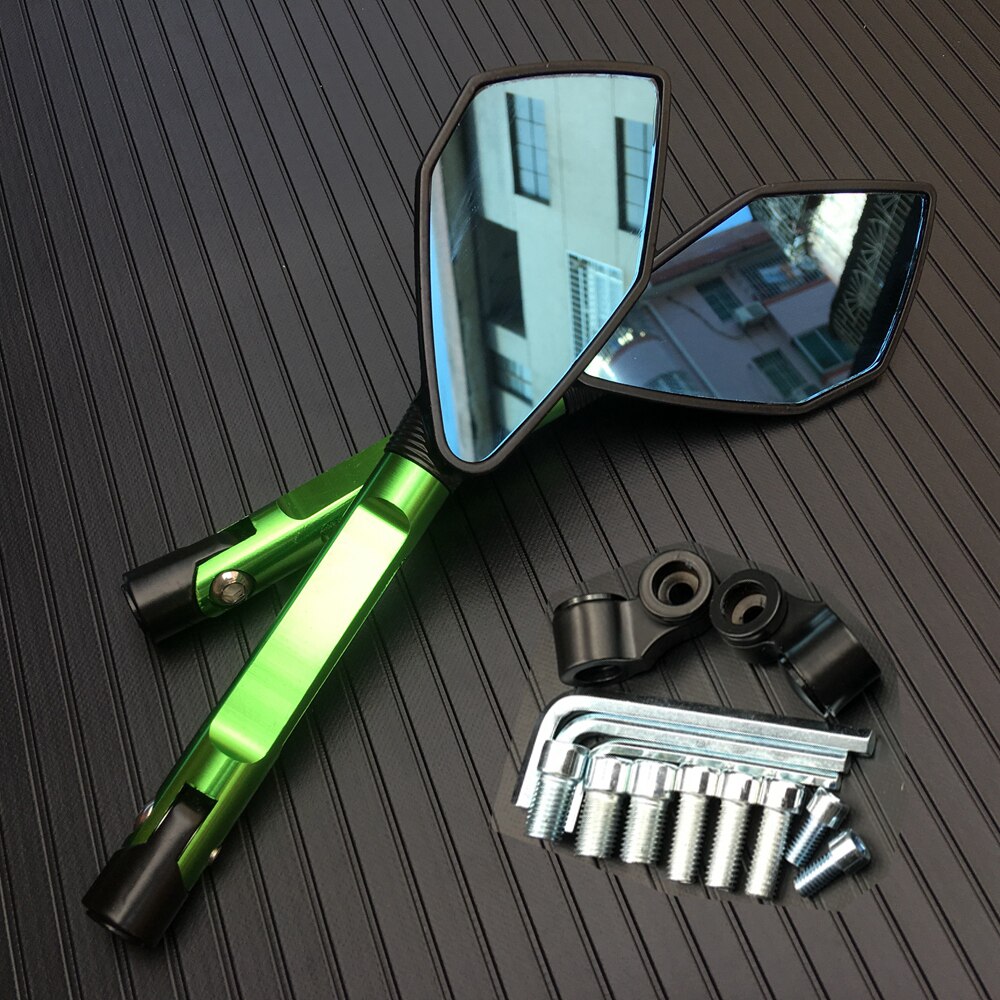 Universal Motorcycle Achteruitkijkspiegels Cnc Aluminium Blauw Lens Anti-Glare Side Spiegels Stuur End Achteruitkijkspiegel Accessoires: Green