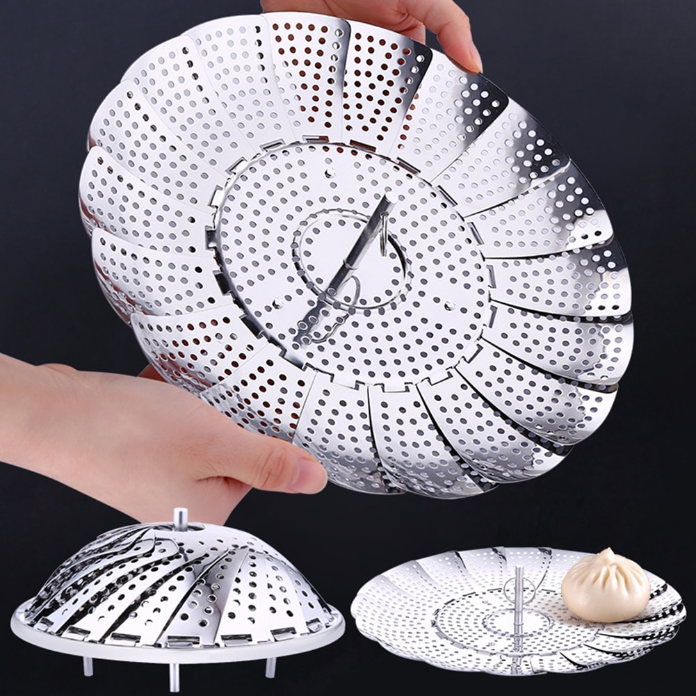 Foldable Mesh Basket Stainless Steel Vegetable Fruit Steamer Punching Food Drain Bowl Basket