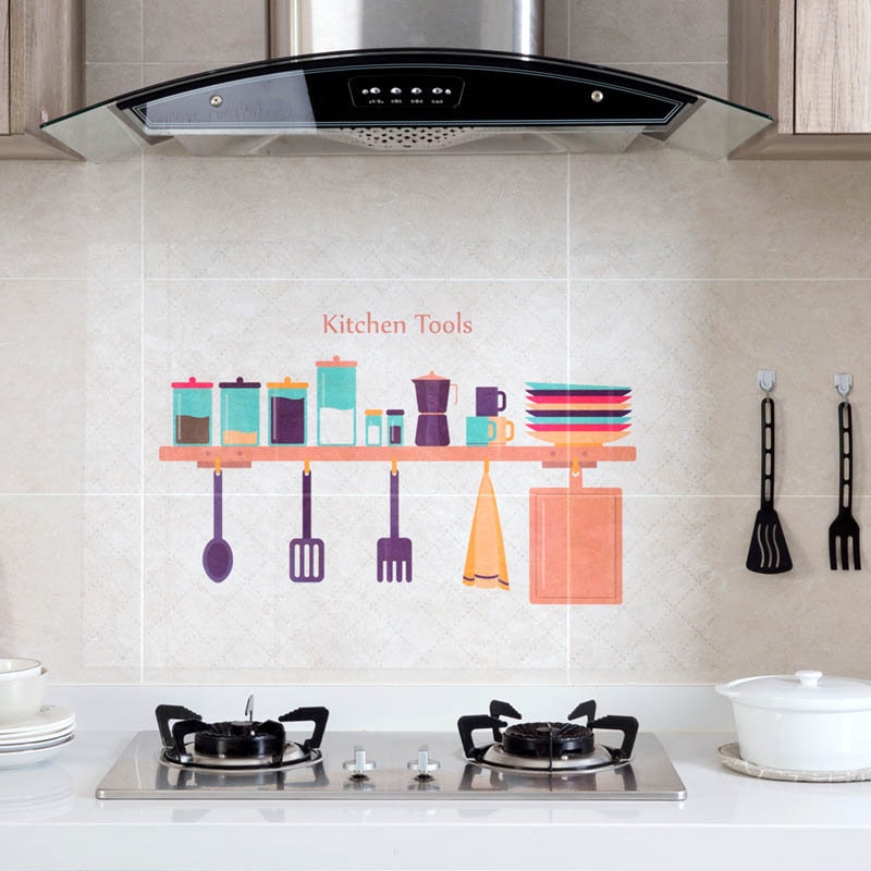 Oven Dining Hall Wallpapers Oil Proof Cute Cartoon Waterproof Kitchen Wall Stickers Self Adhesive PVC 90*60CM Wall Art Decal