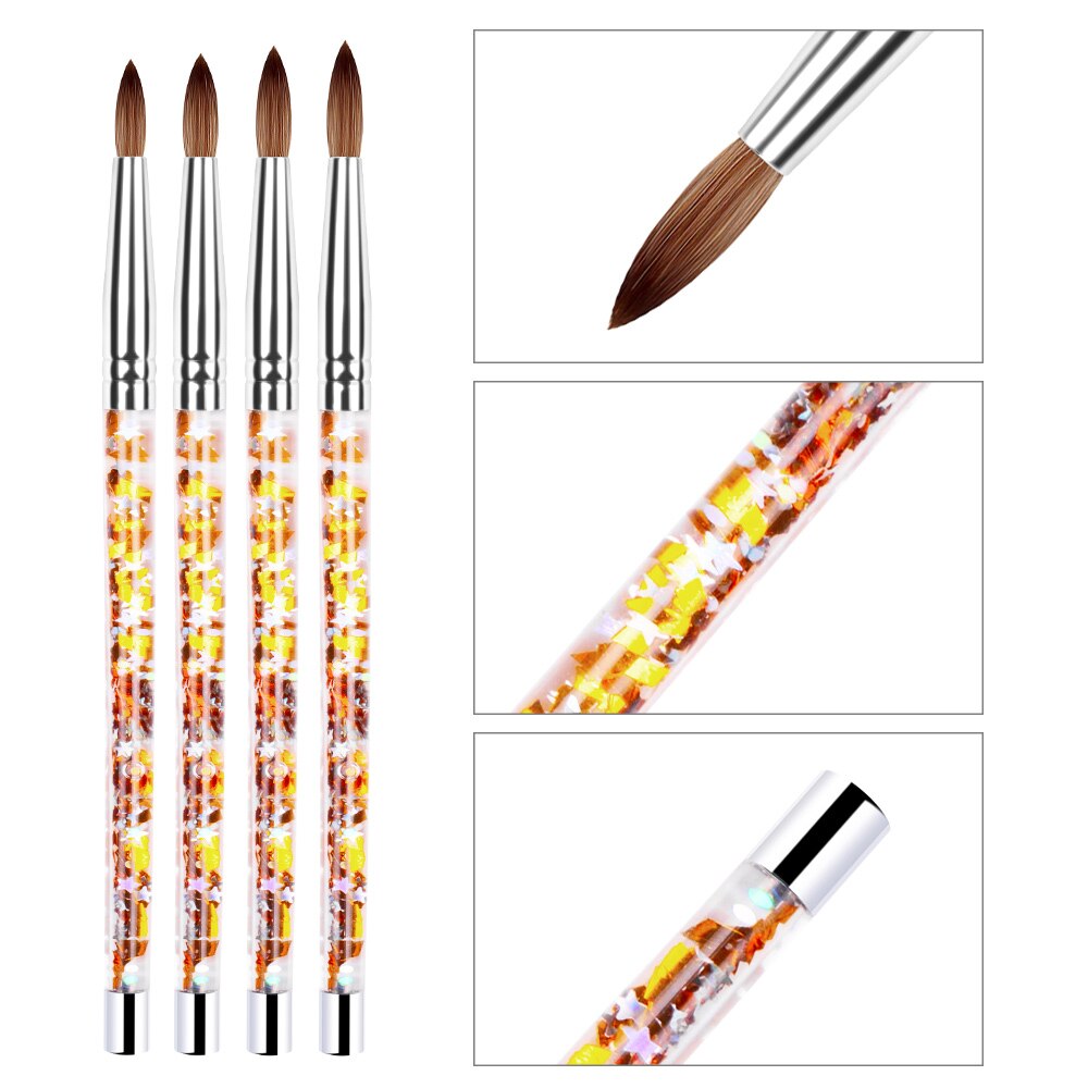 1PC Acrylic Nail Art Brush UV Gel Carving Pen Brush Liquid Powder DIY Nail Drawing Glitter Handle Round Oval Painting Brush