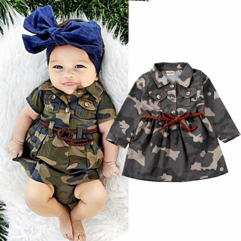 Infant Baby Boy Girl Long Sleeve Camouflage Trench Coat + Belt Summer Clothes