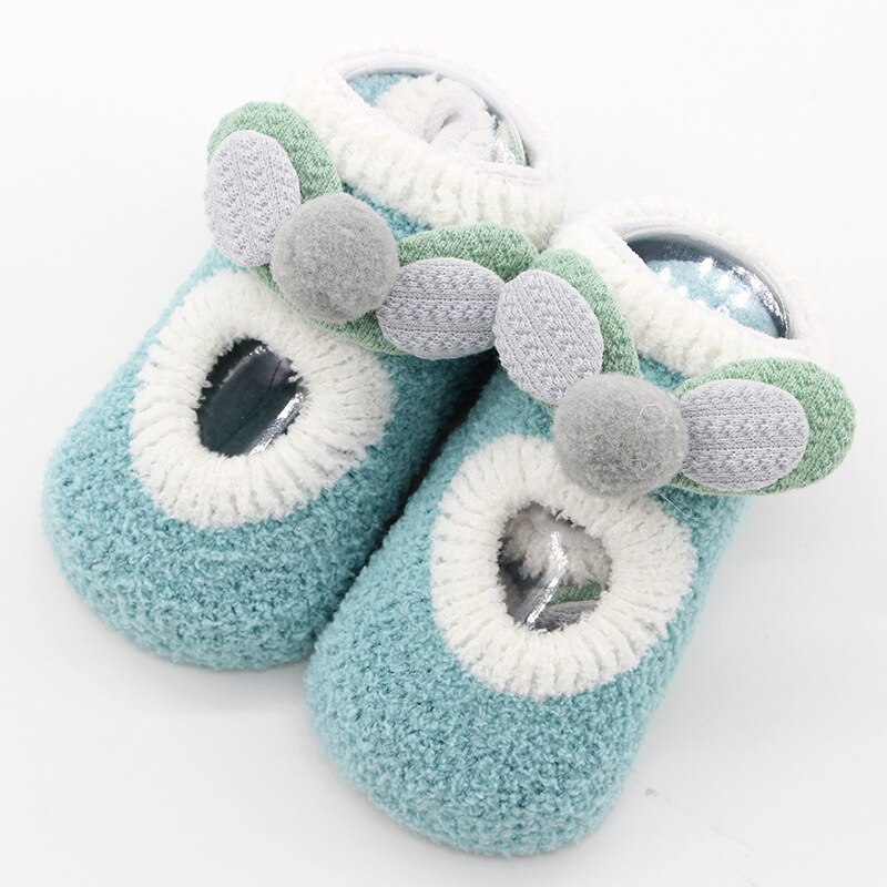 Maya stepan 1 par de algodão meias do bebê meninas meninos borracha anti deslizamento piso dos desenhos animados grosso coral velo crianças outono primavera infantil presente: Céu Azul / XS