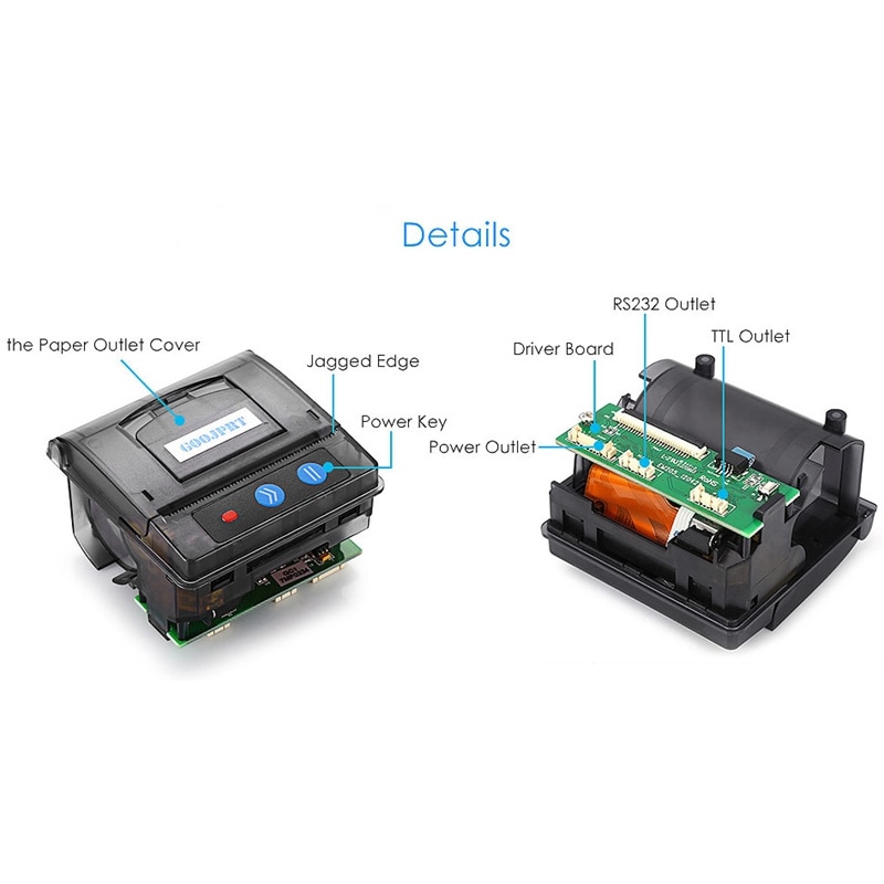 Goojprt Qr203 58Mm Micro-Mini impresora térmica integrada Rs232 + Ttl Panel Compatible Eml203 para el código de barras del billete de recepción