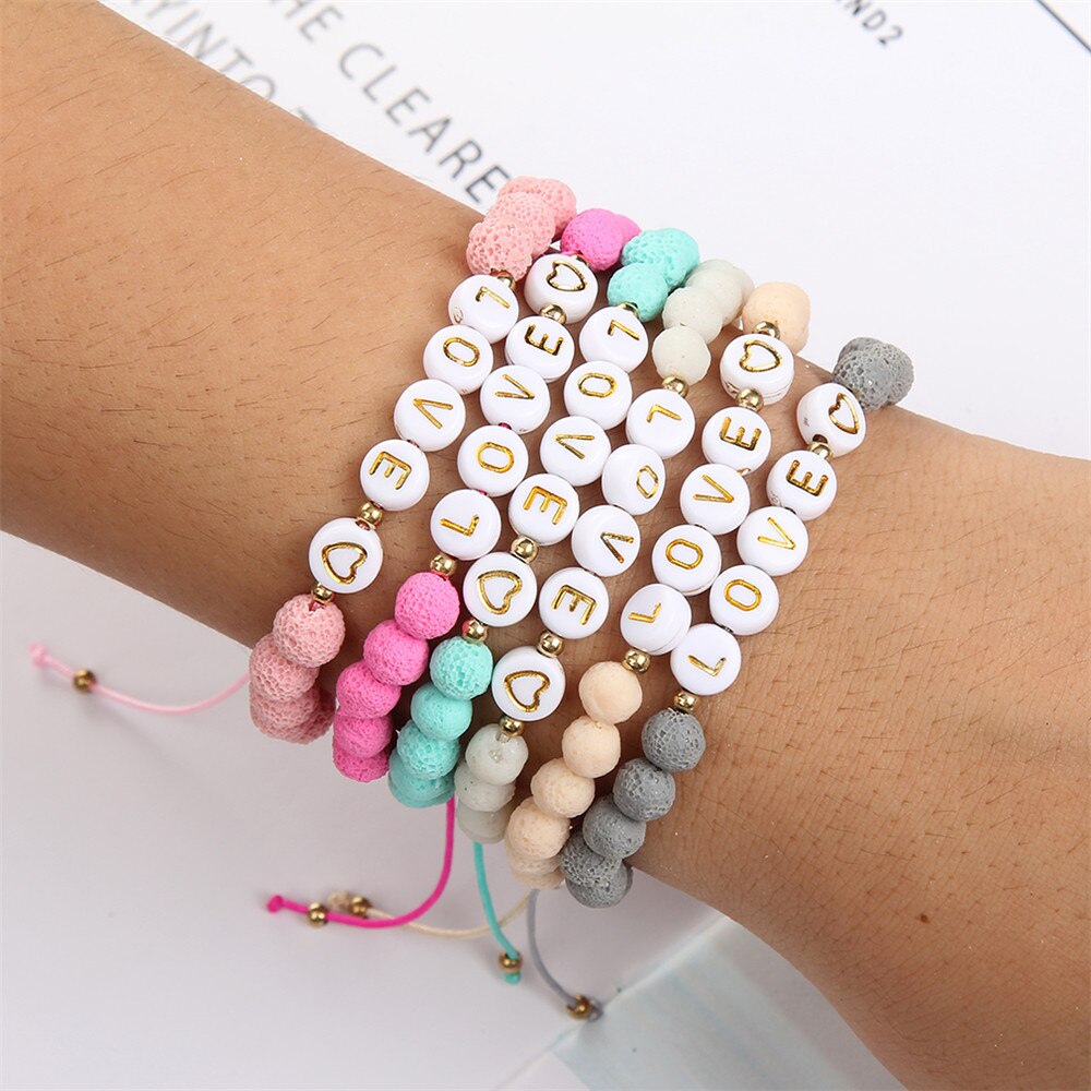 Boho 12 stuks/partij dames heren liefdesbrief kralen bedels armband set gevlochten verstelbare touwketting handgemaakte paar enkelband strandsieraden