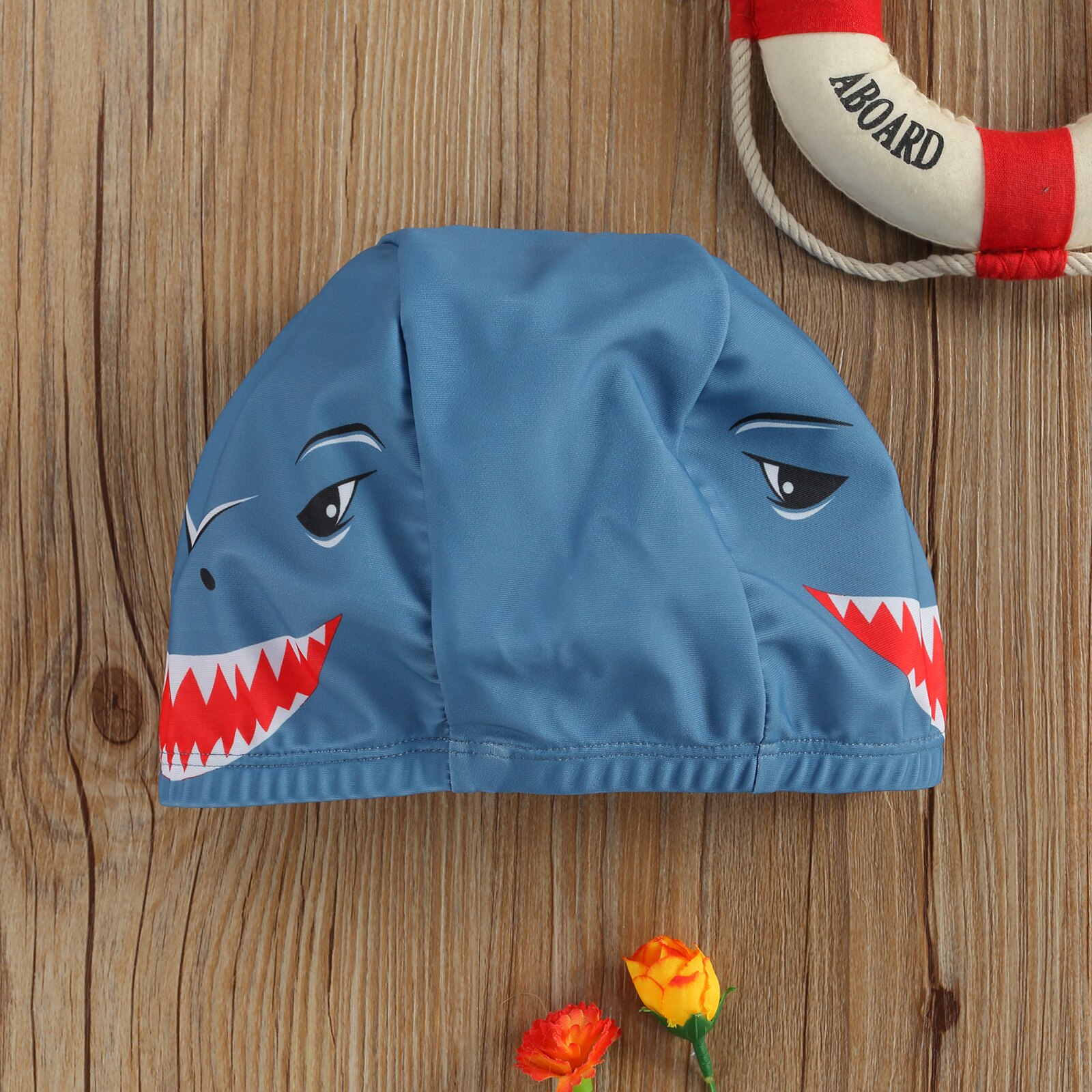 Cartoon Children's Swimming Cap Elastic Head Printed Shark Mouth Hat Water Sports Goods