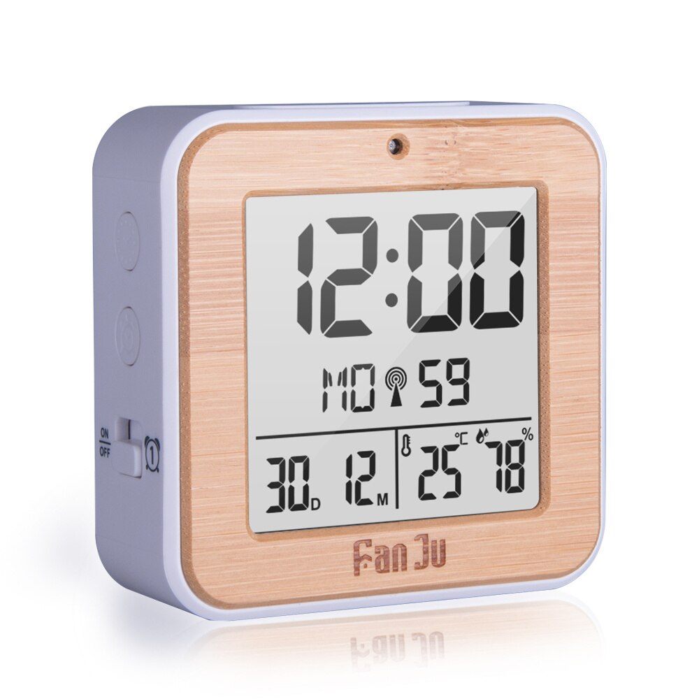 Reloj despertador Digital Dcf, termómetro, higrómetro, relojes de mesa de escritorio, 2 alarmas diarias, función de retroiluminación automática: Wood