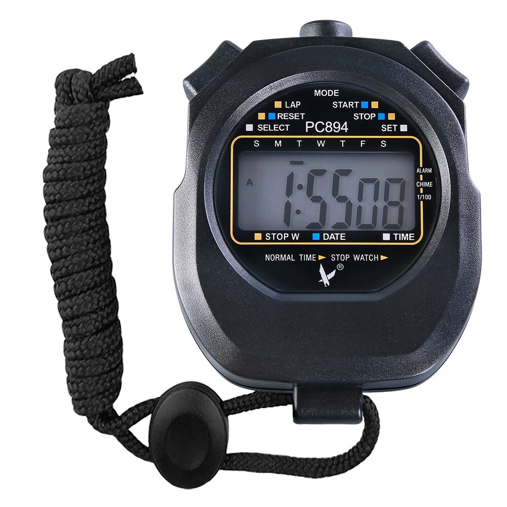 Single Row 2 Memories Stopwatch Sports Timer IPX7 Waterproof with Calendar Alarm Stopwatch with Time Date Display Digital
