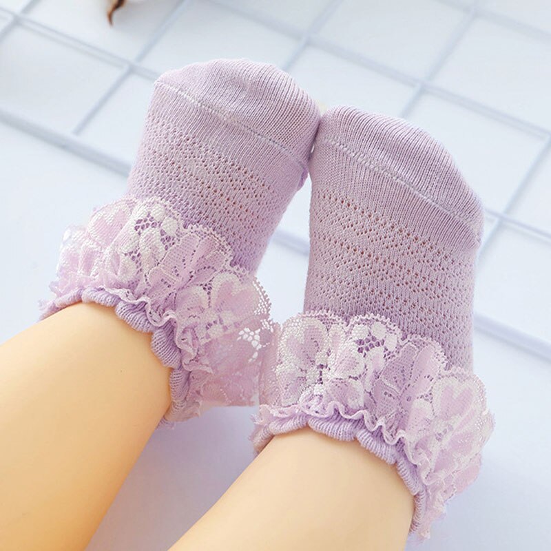 Winter Autumn Baby Socks Cute Lace Flower Princess Soft Cotton Toddler 6-24 Months Baby Girl socks: Purple / 0-12M