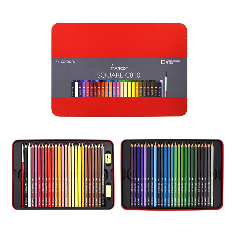 Marco 12/24/48 Colors Pastel Colored Pencils Oil Watercolor Drawing Pencil Set Macaron SQUARE Colored Pencils: 48 Watercolor set