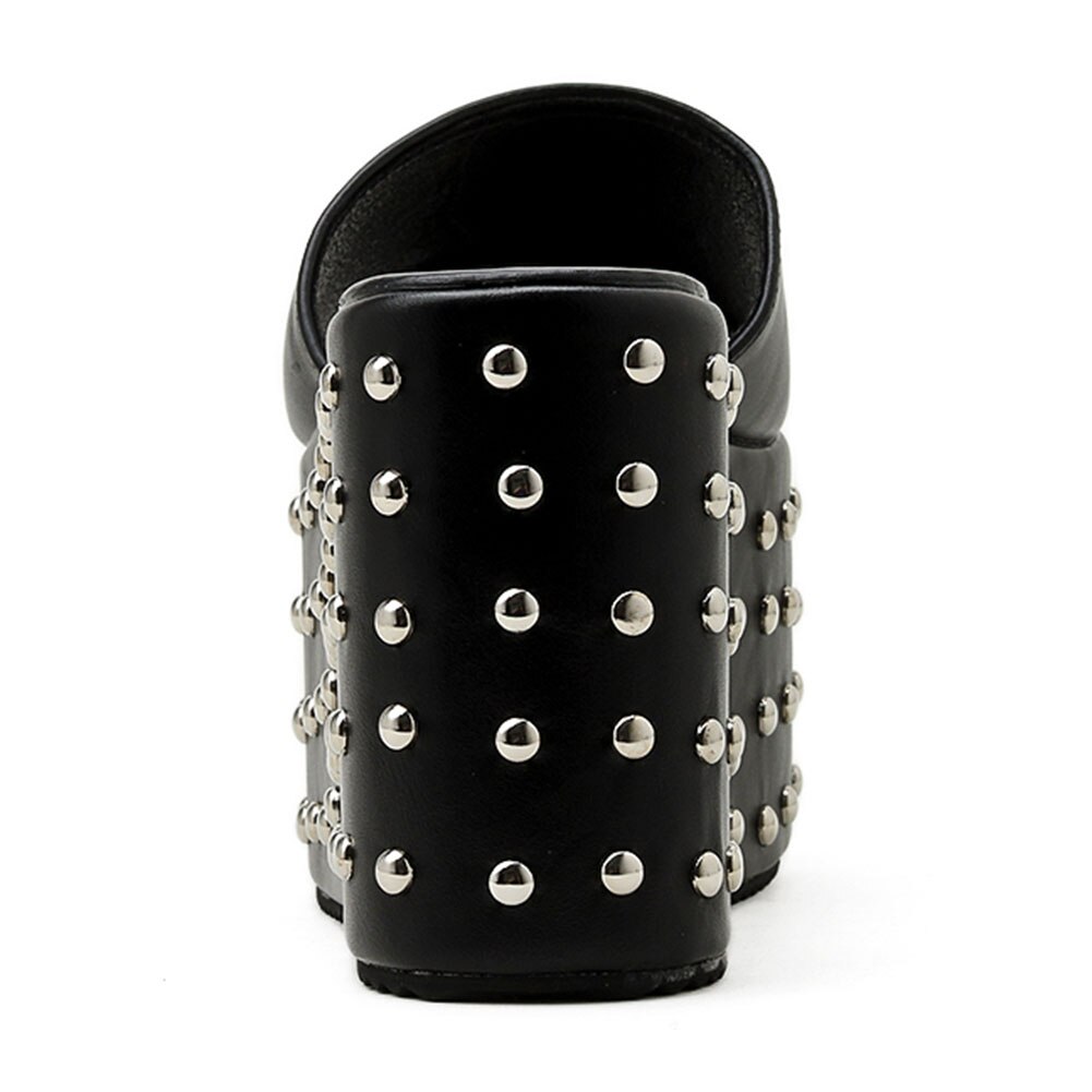 Zomer Uitverkoop Voor Straat Klinknagels Zwarte Hoge Hakken Gothic Stijl Platform Sandalen Vrouwen Schoenen