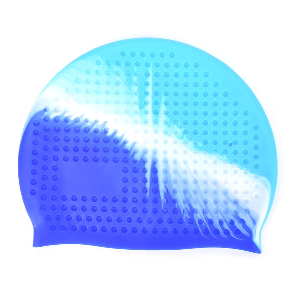 7 Colors Swimming Caps Women and Men Universal Silicone Swim Cap Waterproof Hair Ear Protect Swimming Cap JETTING: Blue White