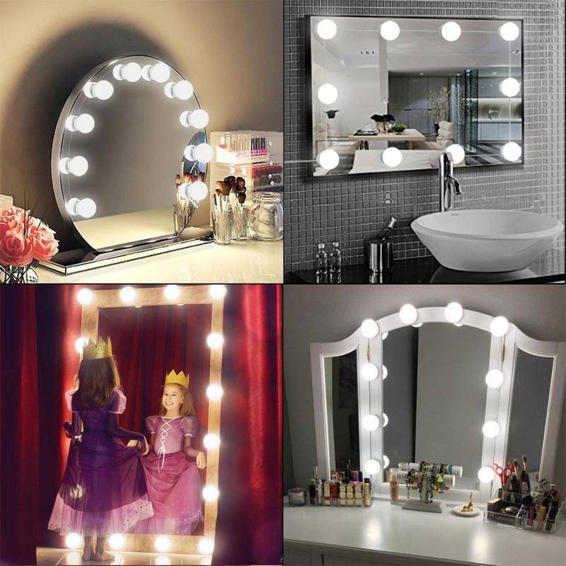 LED 12V Makeup Mirror Light Bulb Hollywood Vanity Lights Stepless Dimmable Wall Lamp 10 Bulbs Kit for Dressing Table