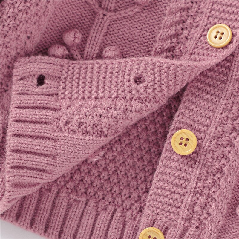 Baby Knitting Sweater Round Neck Long-Sleeve Casual Flower Buttons Girl Autumn Knittwear Top