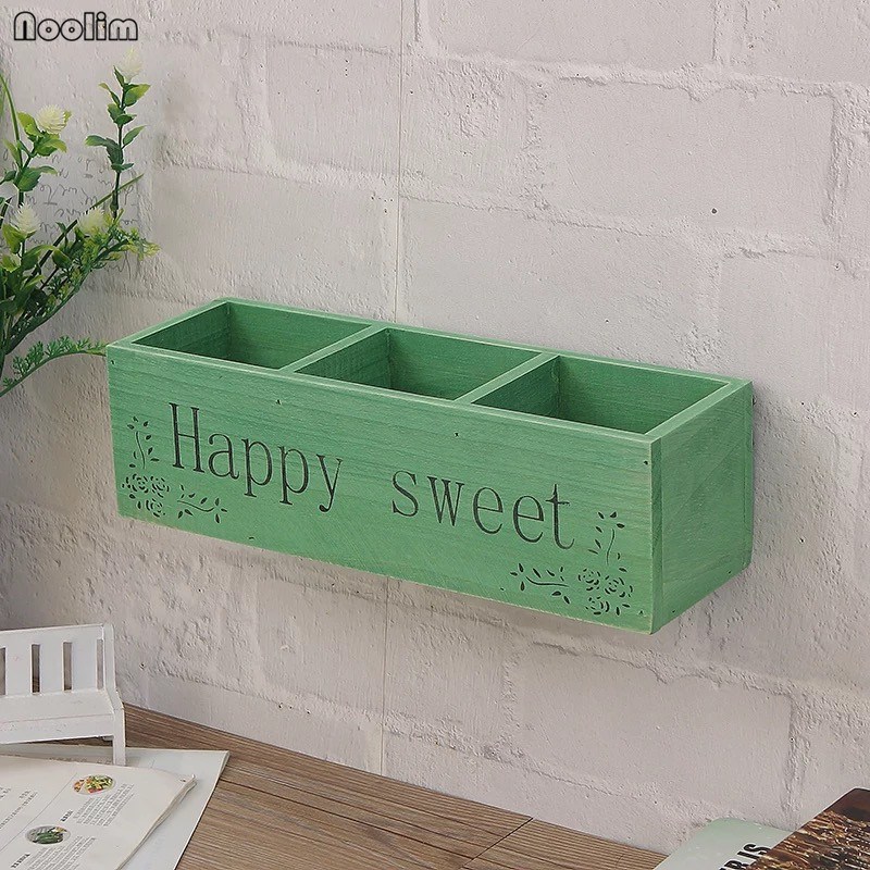 NOOLIM Retro Solid Wood TV Remote Control Storage Rack Sundries Storage Box Living Room Multi-grid Wall Hanging Wooden Holder: C