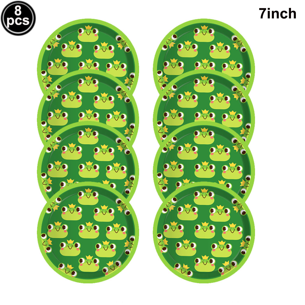 Frog Birthday Party Supplies Disposable Tableware Frog Plates Napkins Cups Latex Foil Balloon Frog Themed Birthday Party Supplie: Fluorescence Yellow