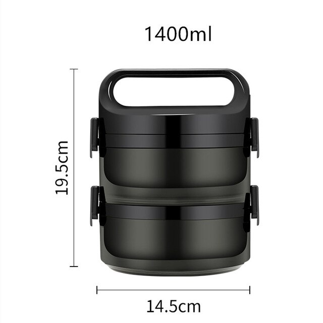 Thermos déjeuner Bento boîte pour étudiant Portable 304 en acier inoxydable multicouche alimentaire Storange conteneur étanche thermique Lunchbox: 2 Layer Black