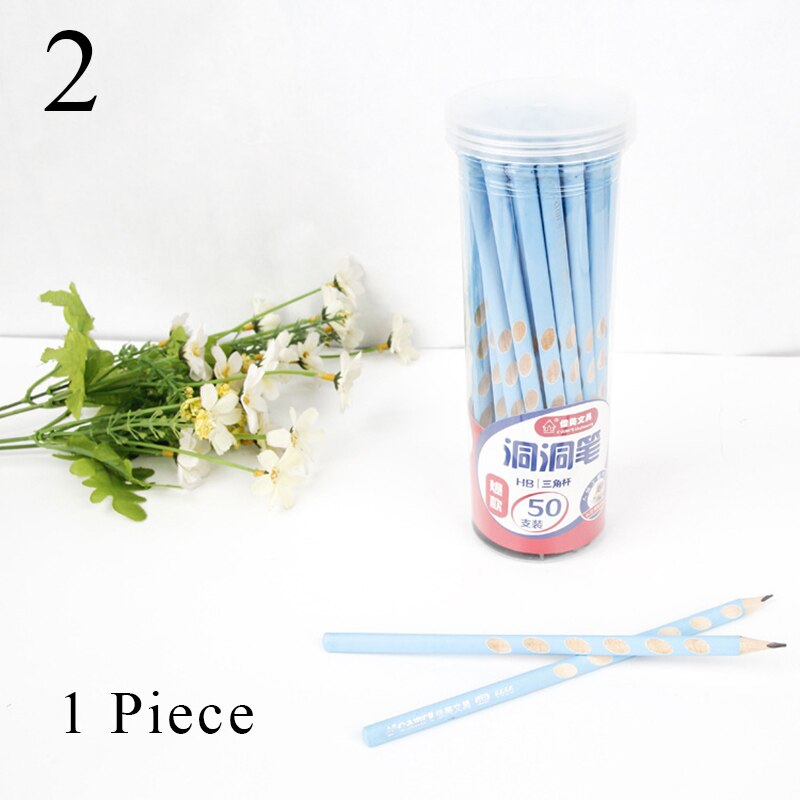 Lápices de plomo de madera HB Kawaii para niños, lápices con agujeros creativos para , suministros de oficina y escuela, novedad, herramientas de corrección de papelería, 1 unidad: Light blue