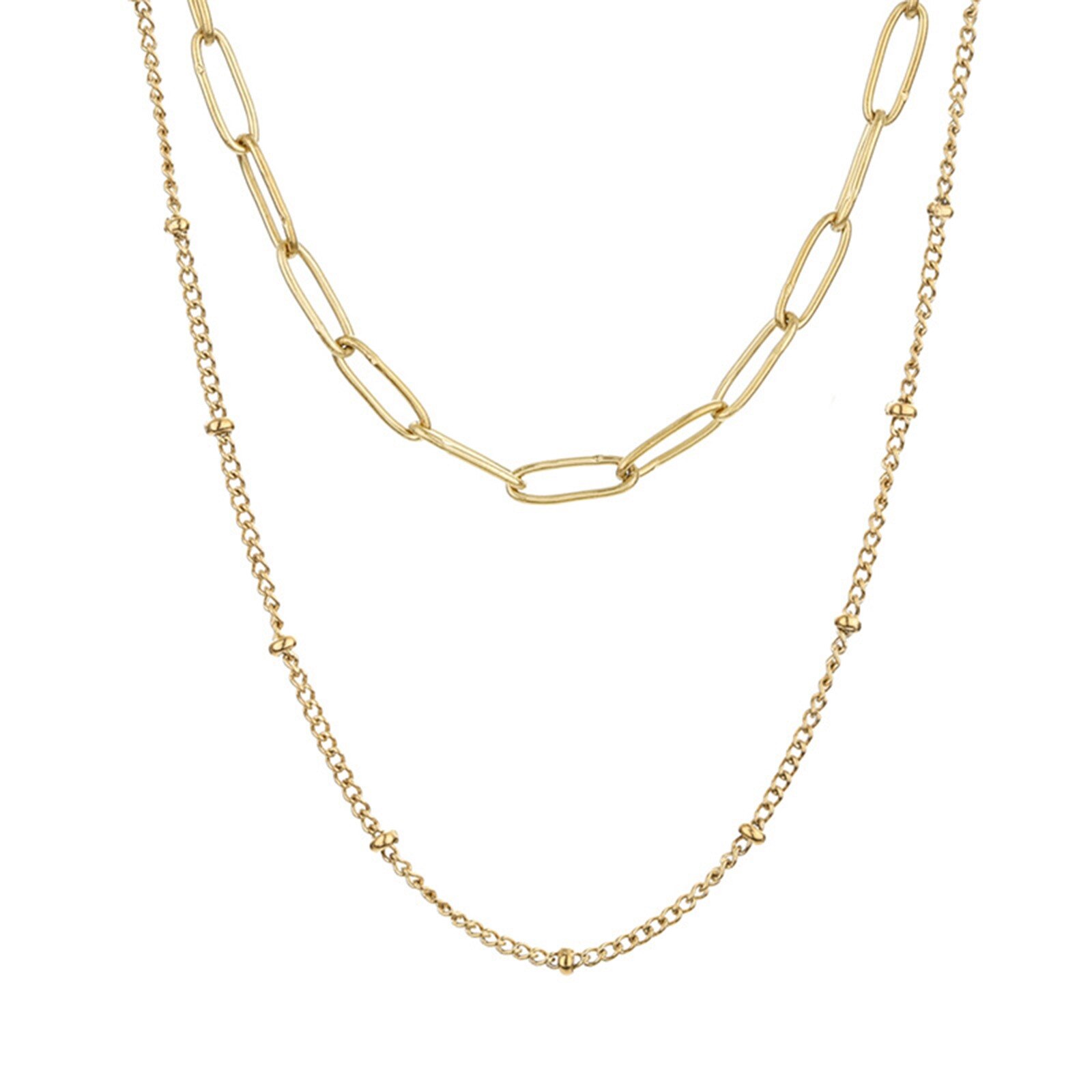 Punk Stijl Rvs Ketting Goud Kleur Papier Clip Hart Multilayer Vrouwen Party Club Kettingen Choker Ketting Sieraden, 1Pc: 1