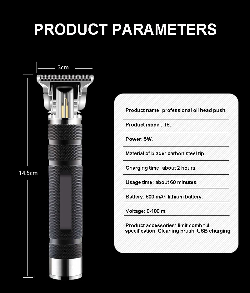 Professionele Tondeuse Elektrische T-Type Externe Draadloze Draadloze Tondeuse Snijmachine Baard Trimmer Mannen Kapsel