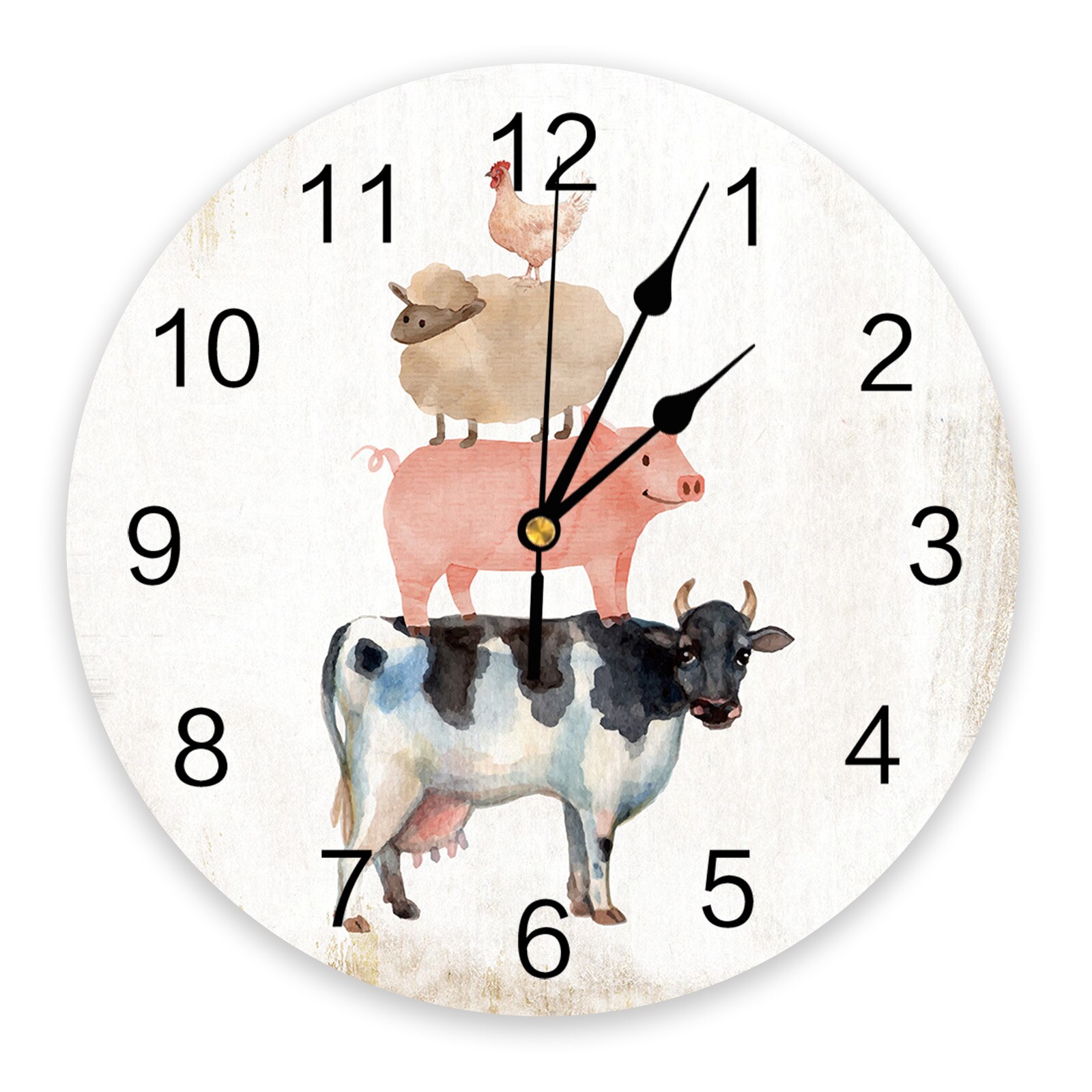 Boerderijdieren thema aquarel wandklok woondecoratie slaapkamer stille klok wandklok digitale klok moderne wandklok: Wxf 04815 ckaz 1